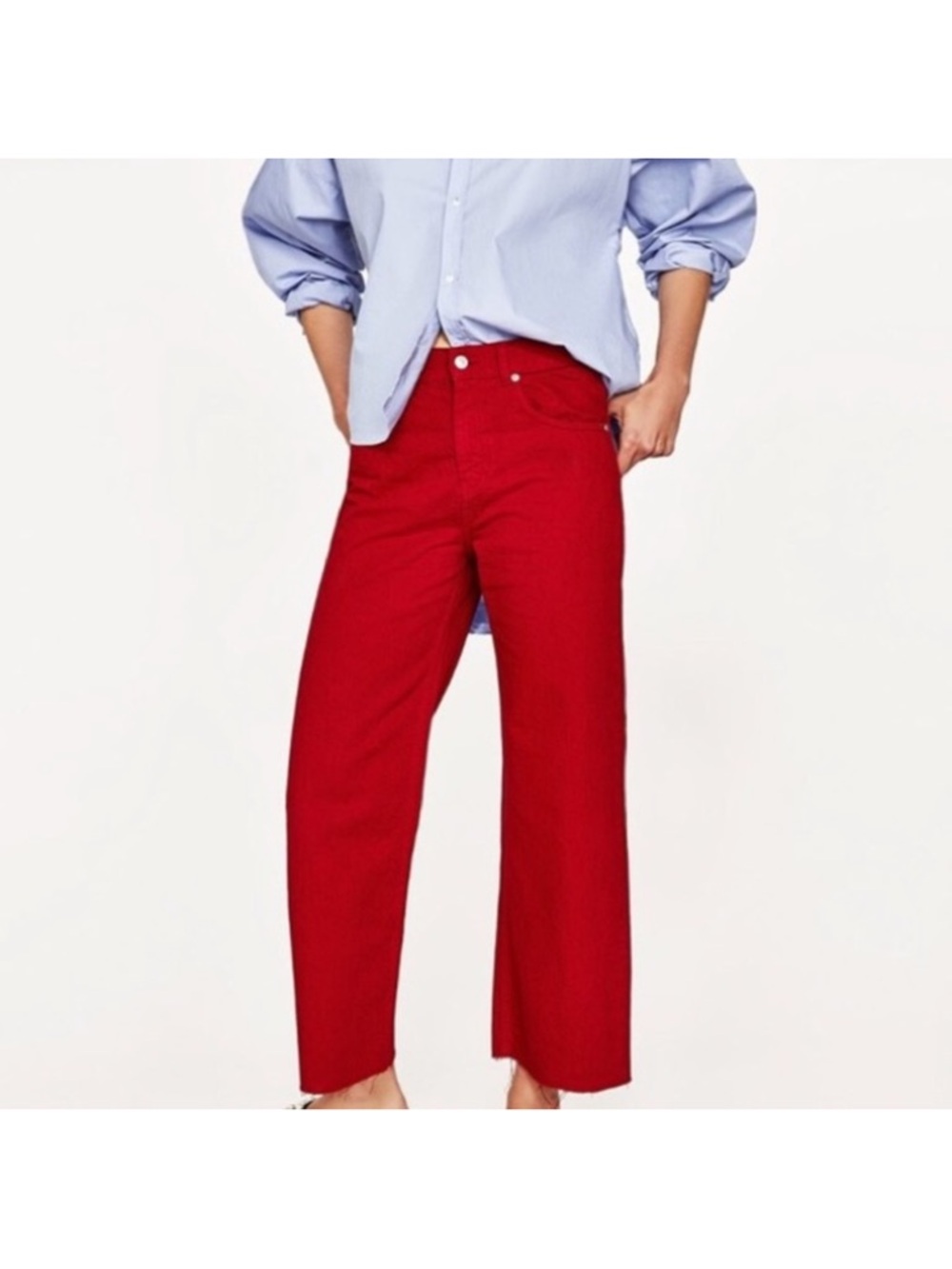 ZARA The New Culotte Red Straight Cropped Leg Jeans